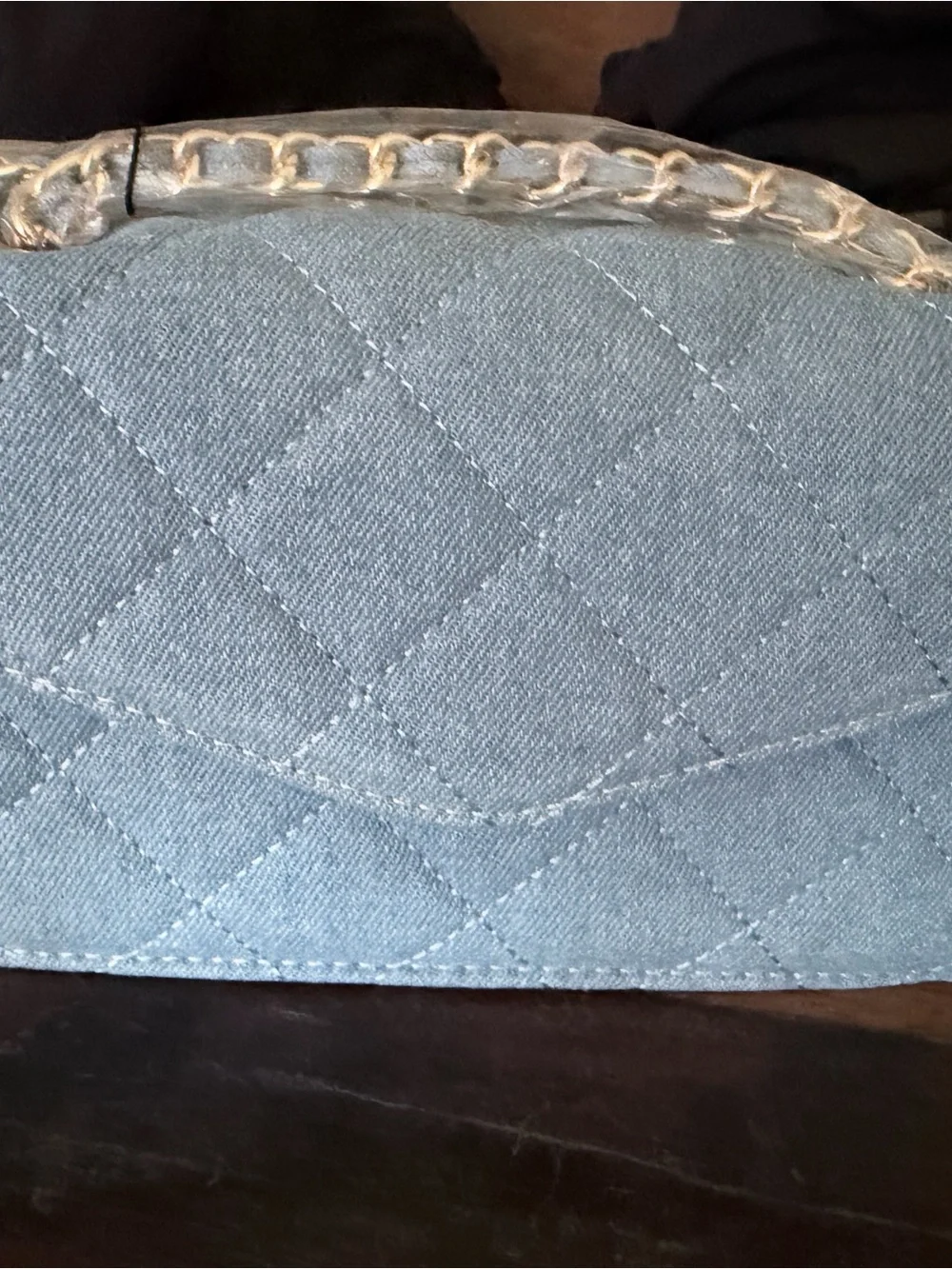 Badgley Mischka Quilted Light Blue Denim Cosmetic Case